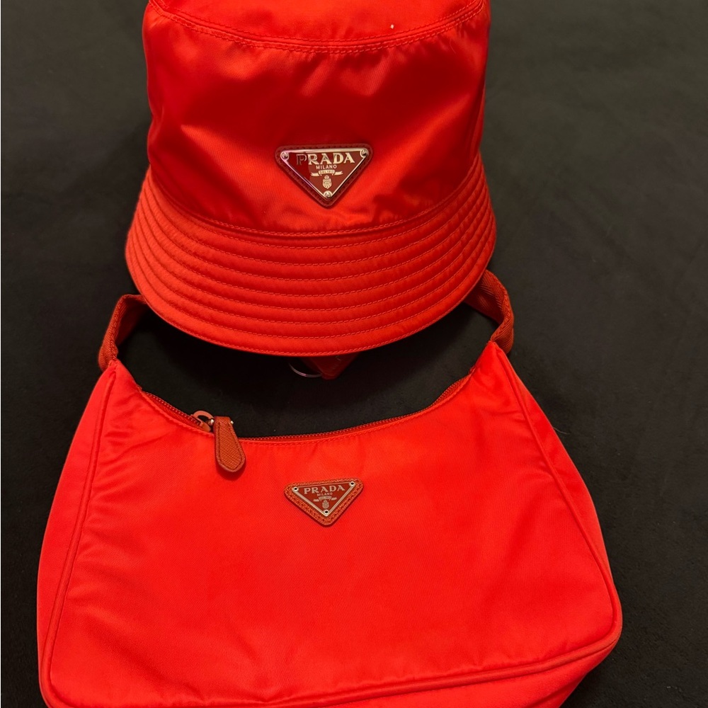 Prada Vibrant Red Mini Bag and Bucket Hat